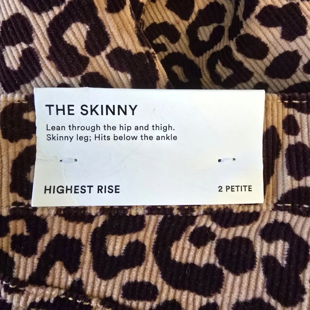 Ann Taylor Leopard Print Corduroy Skinny Pants Highest Rise NWT 2 Petite